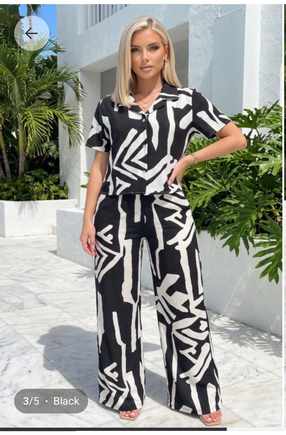 Zuri Printed Pants Set - Black