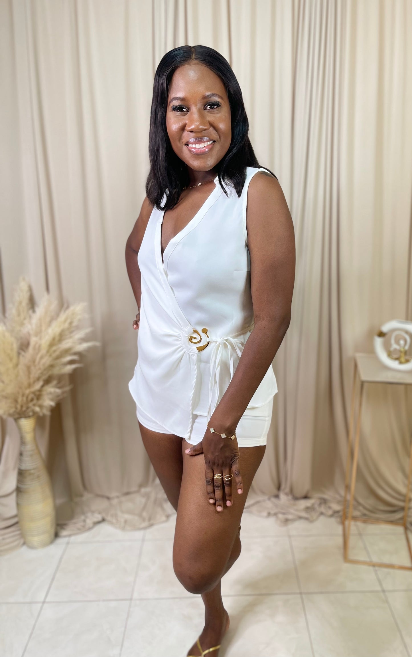 Amara Wrap Shorts Set - White