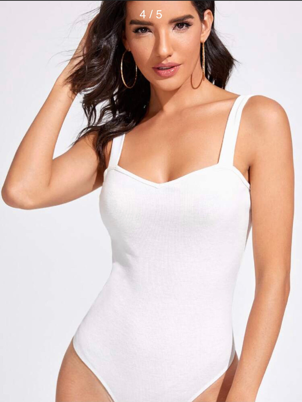 Solid Fitted Rib-knit Cami BODYSUIT-  White